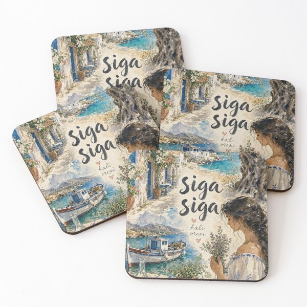 Item preview, Siga Siga Crete Greece - Watercolor Travel Collage designed and sold by VisualArtsOasis.