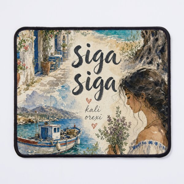 Item preview, Siga Siga Crete Greece - Watercolor Travel Collage designed and sold by VisualArtsOasis.