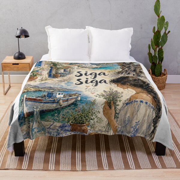 Item preview, Siga Siga Crete Greece - Watercolor Travel Collage designed and sold by VisualArtsOasis.