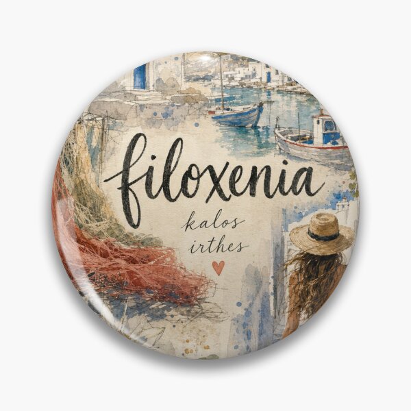 Item preview, Paros Greece Watercolor Art - Filoxenia Hand Painted Collage designed and sold by VisualArtsOasis.