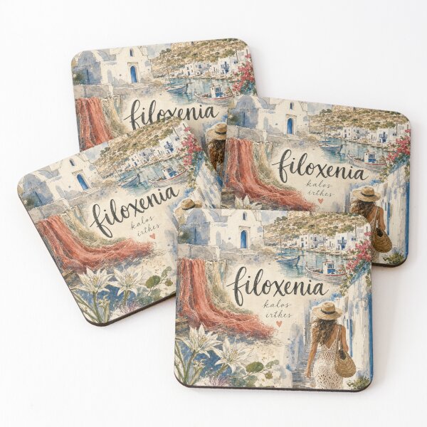 Item preview, Paros Greece Watercolor Art - Filoxenia Hand Painted Collage designed and sold by VisualArtsOasis.