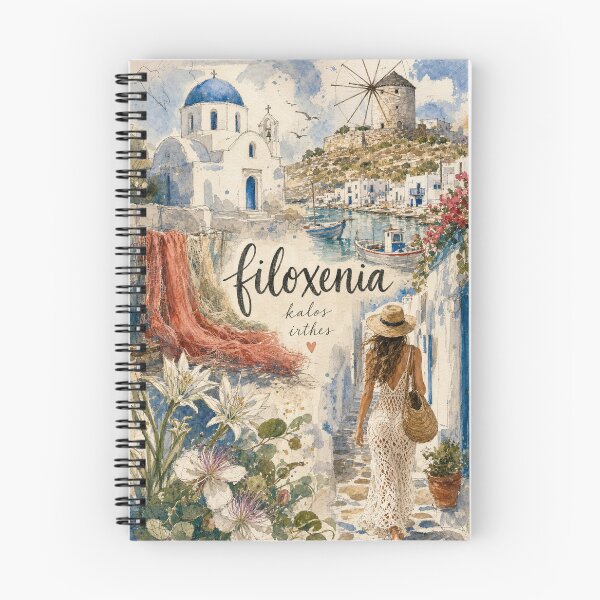 Item preview, Paros Greece Watercolor Art - Filoxenia Hand Painted Collage designed and sold by VisualArtsOasis.