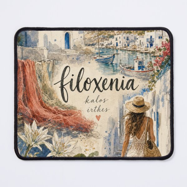 Item preview, Paros Greece Watercolor Art - Filoxenia Hand Painted Collage designed and sold by VisualArtsOasis.