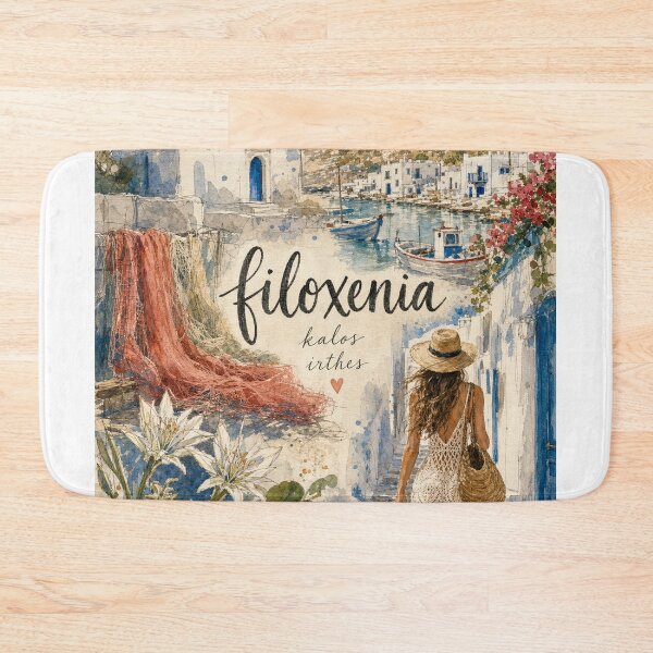 Item preview, Paros Greece Watercolor Art - Filoxenia Hand Painted Collage designed and sold by VisualArtsOasis.