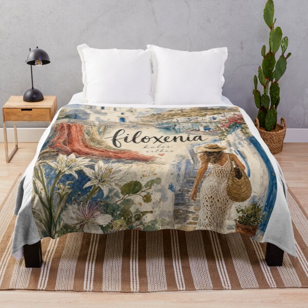 Item preview, Paros Greece Watercolor Art - Filoxenia Hand Painted Collage designed and sold by VisualArtsOasis.