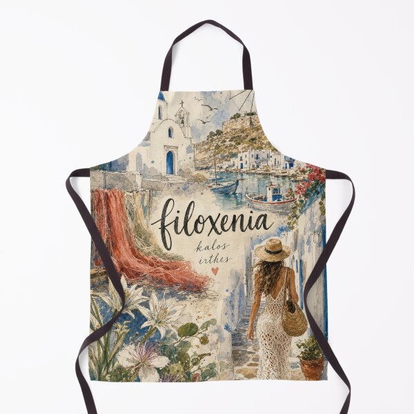 Item preview, Paros Greece Watercolor Art - Filoxenia Hand Painted Collage designed and sold by VisualArtsOasis.
