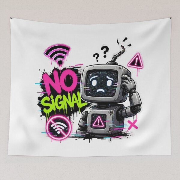 Item preview, NO SIGNAL Graffiti Sticker PNG | Cyber Robot Glitch Gaming Aesthetic | Futuristic Tech Vinyl Decal for Laptop, PC, Console & Water Bottle designed and sold by Stylestickers55.