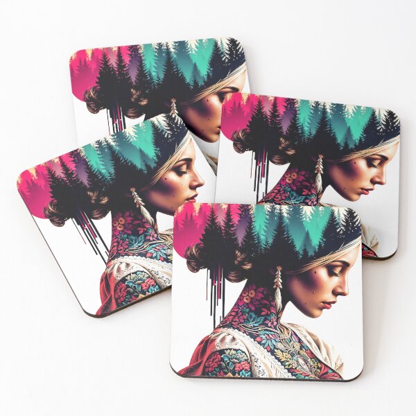 Item preview, nature portrait double exposures floral forest blonde tattoo folk digital artwork | dejco.art domin designed and sold by dejco.art.