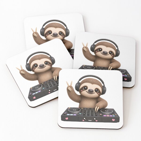 Item preview, Cute Sloth DJ – Kawaii Cartoon Illustration designed and sold by Halbeskilo.