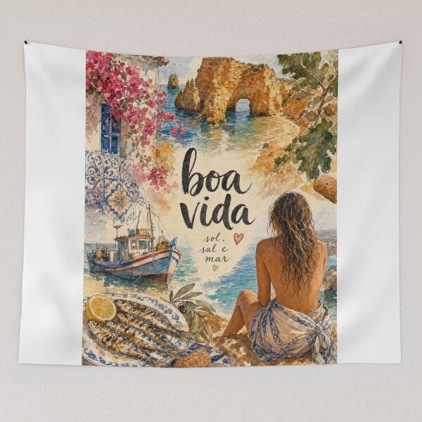 Item preview, Boa Vida Algarve Portugal - Watercolor Travel Collage designed and sold by VisualArtsOasis.
