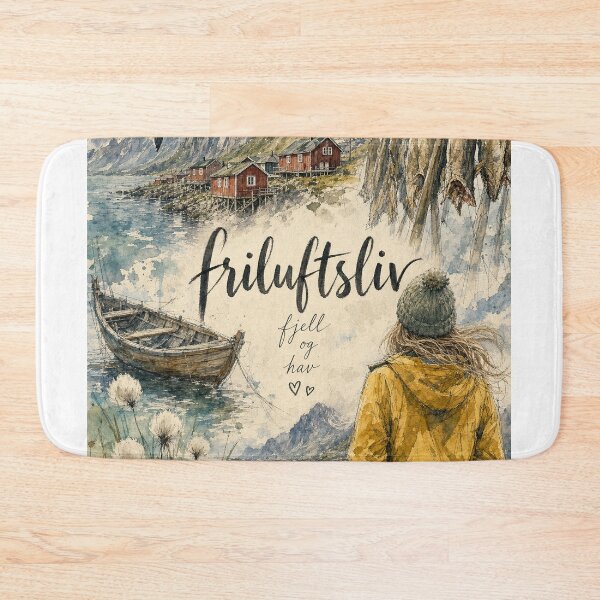 Item preview, Watercolor Lofoten Norway - Friluftsliv Travel Art Collage designed and sold by VisualArtsOasis.