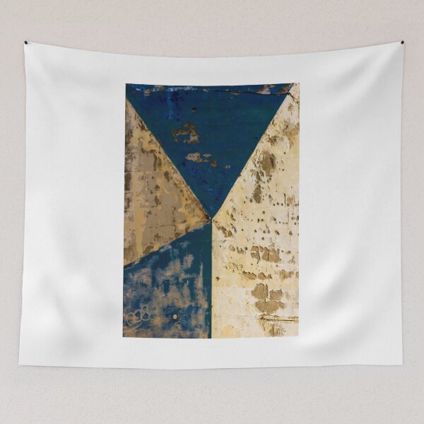 Item preview, Abstract Blue Geometric Wall Texture With Peeling Paint And Weathered Triangle Composition designed and sold by Nmallia.