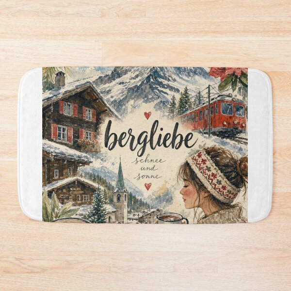 Item preview, Zermatt Switzerland Watercolor Art - Bergliebe Hand Painted Collage designed and sold by VisualArtsOasis.