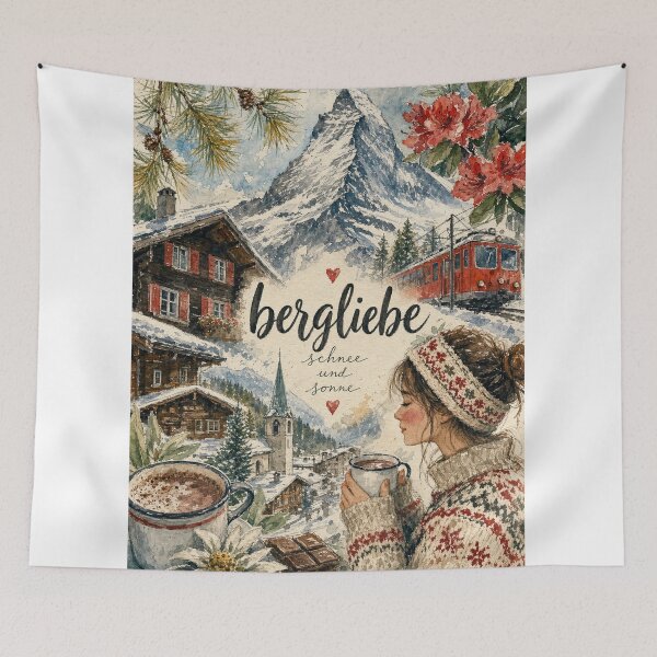 Item preview, Zermatt Switzerland Watercolor Art - Bergliebe Hand Painted Collage designed and sold by VisualArtsOasis.