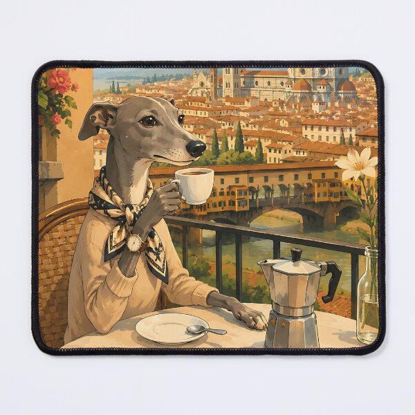 Item preview, Italian Greyhound drinking espresso in Florence designed and sold by Nomad-Paws.