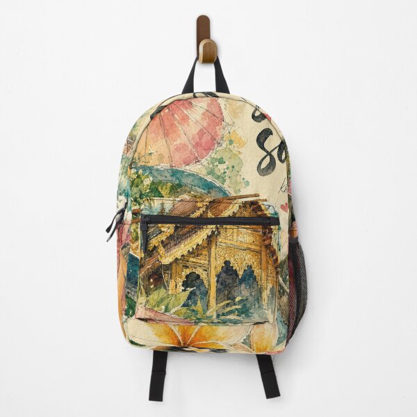 Item preview, Watercolor Chiang Mai Thailand - Sabai Sabai Travel Art Collage designed and sold by VisualArtsOasis.