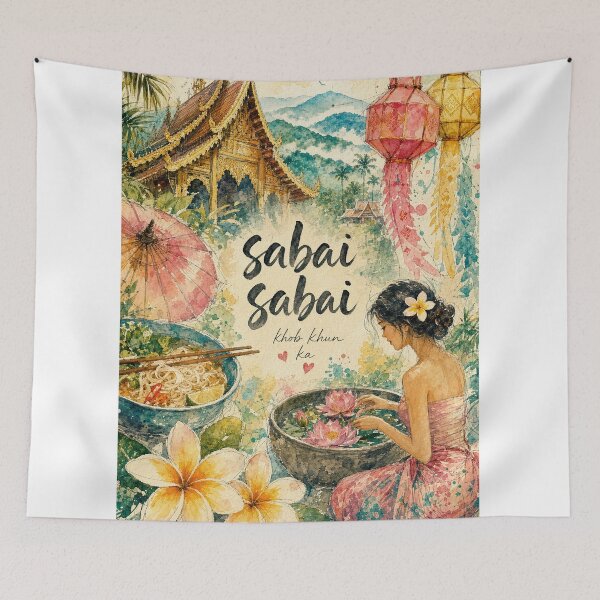 Item preview, Watercolor Chiang Mai Thailand - Sabai Sabai Travel Art Collage designed and sold by VisualArtsOasis.