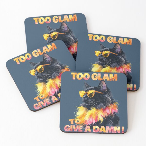 Item preview, Too Glam To Give A Damn, black cat with feather boa designed and sold by LiskoDesign.