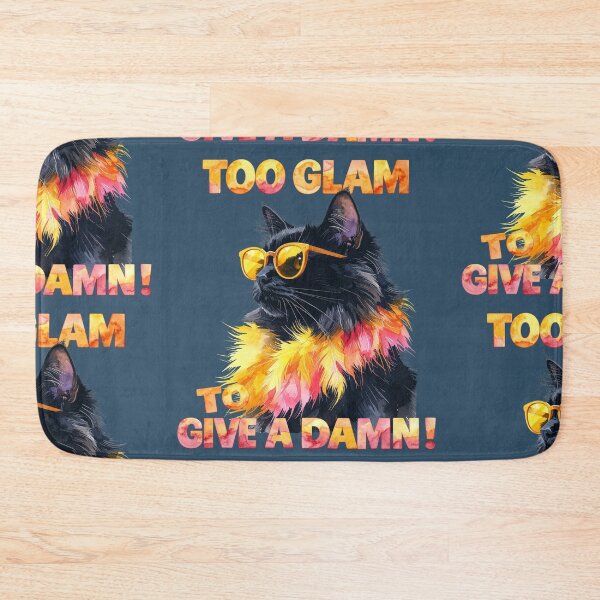 Item preview, Too Glam To Give A Damn, black cat with feather boa designed and sold by LiskoDesign.