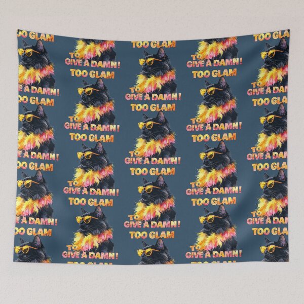 Item preview, Too Glam To Give A Damn, black cat with feather boa designed and sold by LiskoDesign.