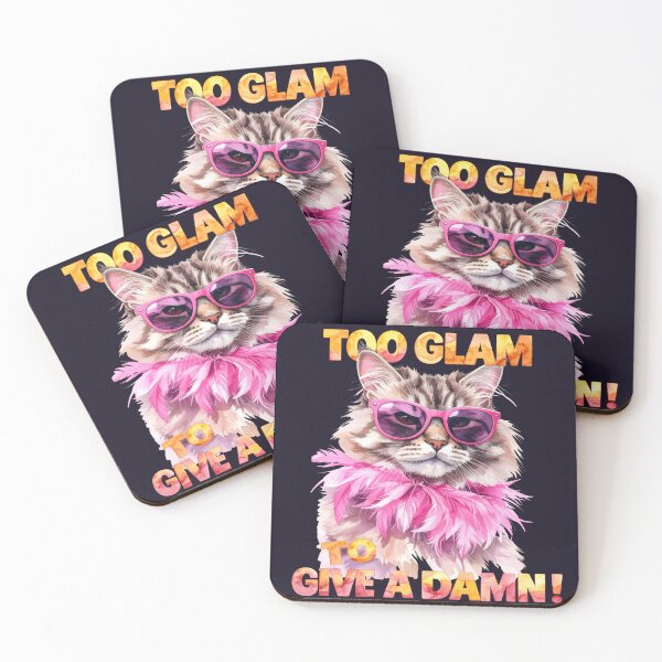 Item preview, Too Glam To Give A Damn, cat with pink feather boa designed and sold by LiskoDesign.