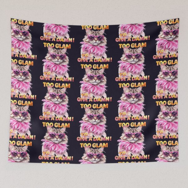 Item preview, Too Glam To Give A Damn, cat with pink feather boa designed and sold by LiskoDesign.
