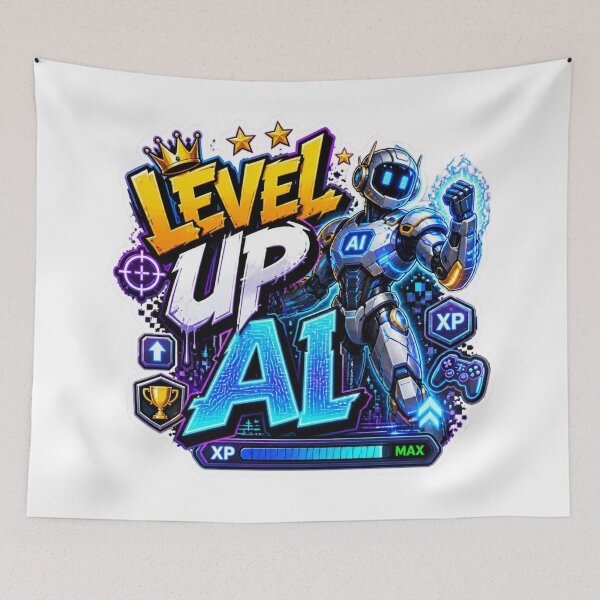 Item preview, LEVEL UP AI Graffiti Sticker PNG | Futuristic Robot AI Design | Cyber Tech Gamer Vinyl Decal | Artificial Intelligence Laptop Sticker designed and sold by Stylestickers55.