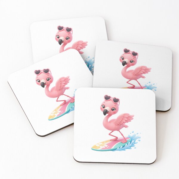 Item preview, Cute Flamingo Surfing – Kawaii Cartoon Illustration designed and sold by Halbeskilo.