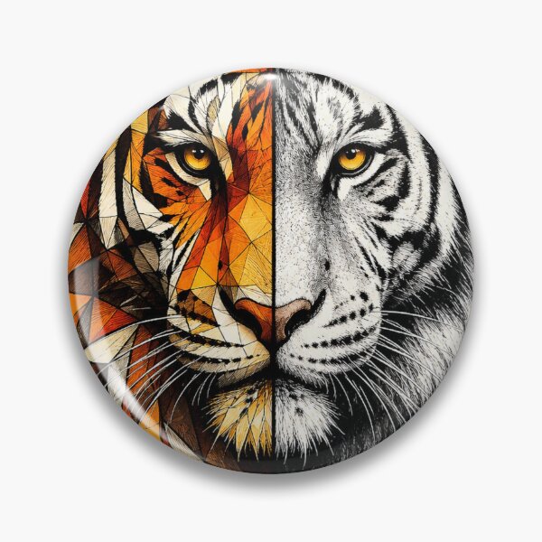 Item preview, Half Geometric Tiger White Tiger Portrait designed and sold by VeltrixaDesigns.