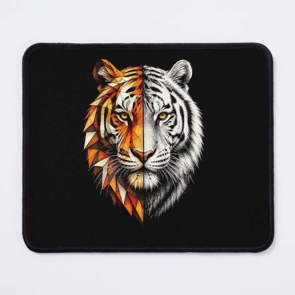 Item preview, Half Geometric Tiger White Tiger Portrait designed and sold by VeltrixaDesigns.