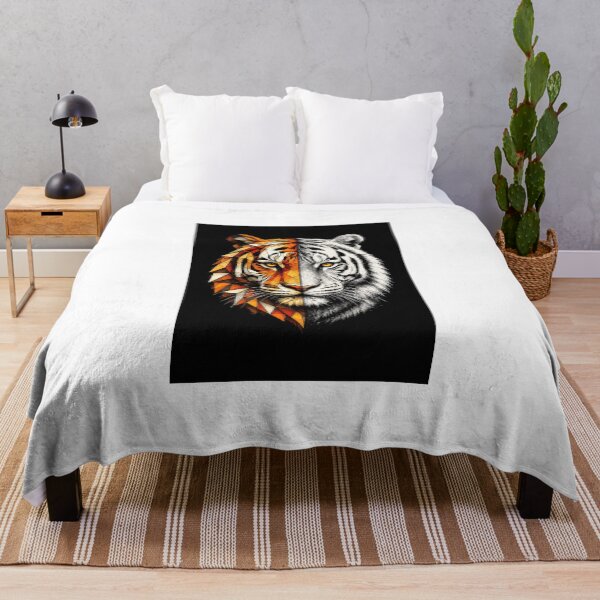 Item preview, Half Geometric Tiger White Tiger Portrait designed and sold by VeltrixaDesigns.