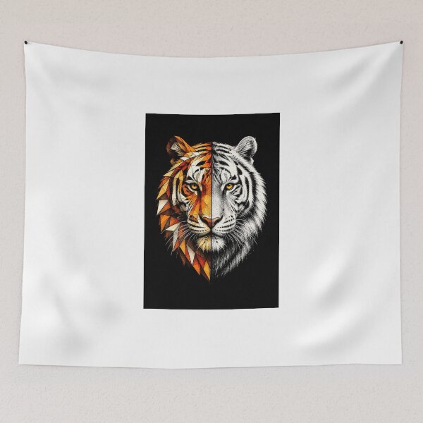 Item preview, Half Geometric Tiger White Tiger Portrait designed and sold by VeltrixaDesigns.