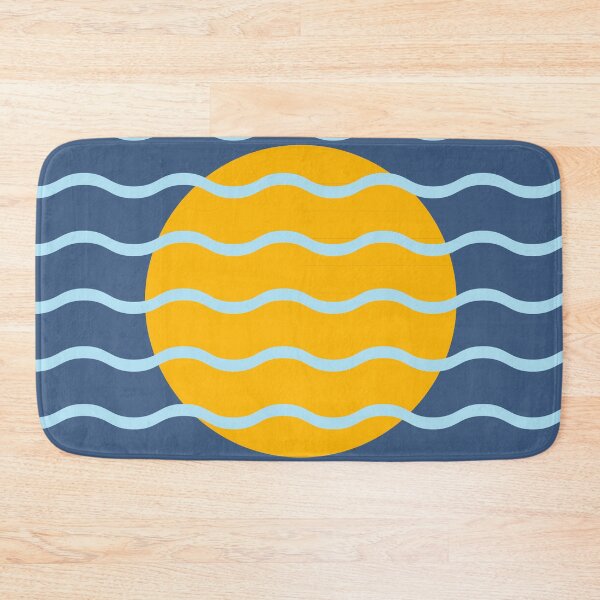 Item preview, Golden Sun Over Ocean Waves | Mid Century Modern Coastal Minimalist Pattern in Navy Mustard designed and sold by nineFlorals.