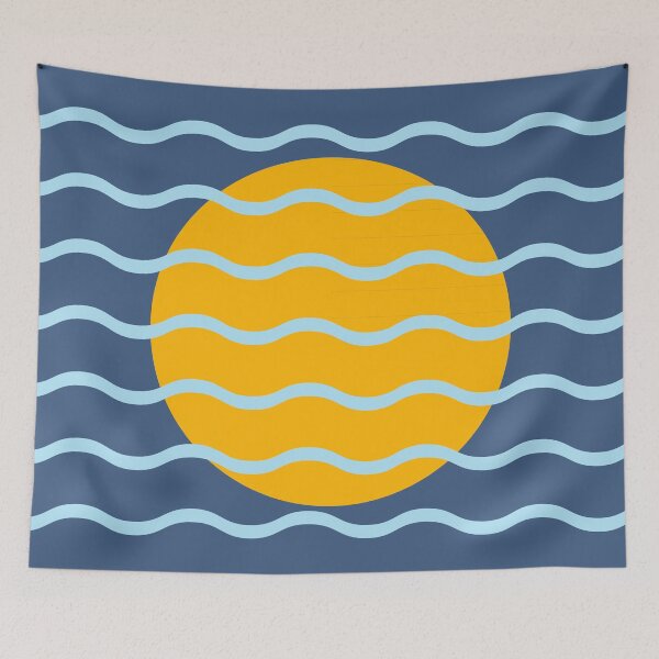 Item preview, Golden Sun Over Ocean Waves | Mid Century Modern Coastal Minimalist Pattern in Navy Mustard designed and sold by nineFlorals.