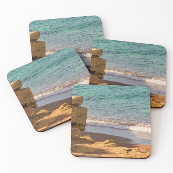 Item preview, Rocky Cliff and Turquoise Sea With Gentle Waves on a Sunny Sandy Beach Coastal Landscape designed and sold by Nmallia.