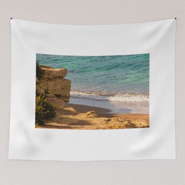 Item preview, Rocky Cliff and Turquoise Sea With Gentle Waves on a Sunny Sandy Beach Coastal Landscape designed and sold by Nmallia.