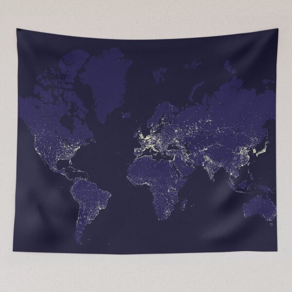 Item preview, The world map at night in navy blue designed and sold by blursbyai.