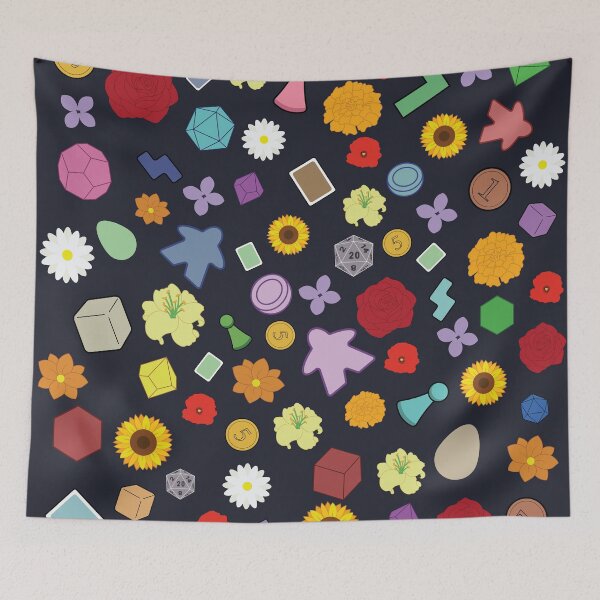 Item preview, Board Game Floral Pattern | Meeples, Dice, Cards & Game Pieces on Blue designed and sold by Hallowed Artistry.