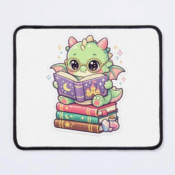 Item preview, Cute Baby Dragon Reading Magic Book Sticker | Kawaii Fantasy Dragon with Glasses Die Cut designed and sold by Sidra digital art 8277237.