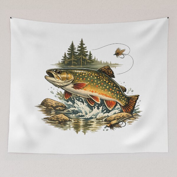 Item preview, Mountain stream trout with pine reflections designed and sold by Daily Quirk.