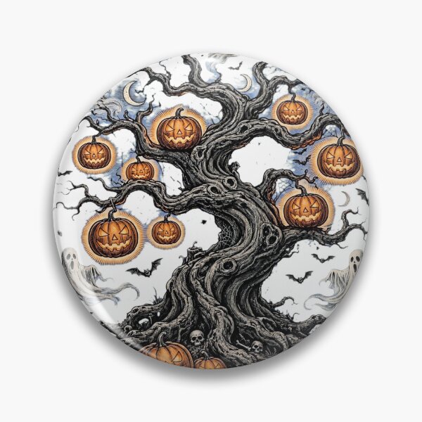 Item preview, Spooky Halloween Tree with Pumpkin Ornaments and Ghosts designed and sold by BloopyWorks.