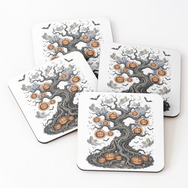 Item preview, Spooky Halloween Tree with Pumpkin Ornaments and Ghosts designed and sold by BloopyWorks.