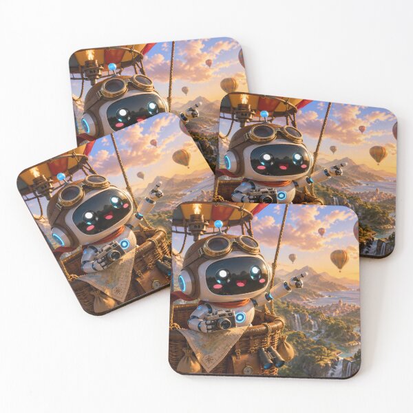 Item preview, Cute Robot Hot Air Balloon Adventure | Whimsical Fantasy Wall Art designed and sold by GRPixelStudio.