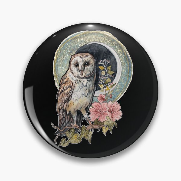 Item preview, Barn Owl Crescent Moon Cottagecore Botanical Watercolor designed and sold by esmavart.