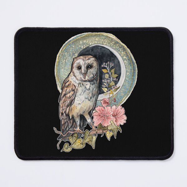 Item preview, Barn Owl Crescent Moon Cottagecore Botanical Watercolor designed and sold by esmavart.