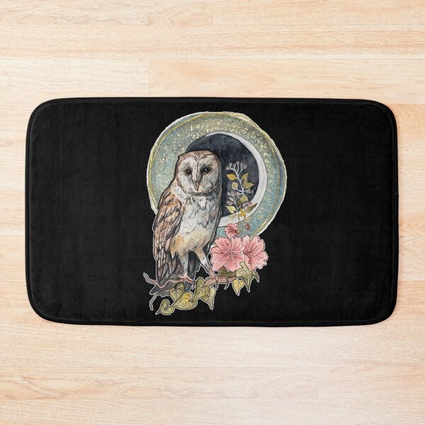 Item preview, Barn Owl Crescent Moon Cottagecore Botanical Watercolor designed and sold by esmavart.