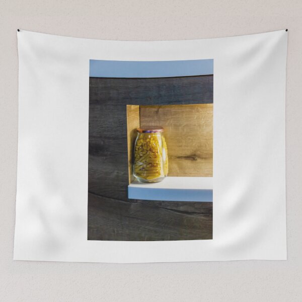 Item preview, Glass Jar Filled With Pasta On Rustic Wooden Shelf In Kitchen Pantry Niche designed and sold by Nmallia.