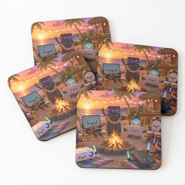 Item preview, Cute Robot Friends Camping on Tropical Beach designed and sold by GRPixelStudio.