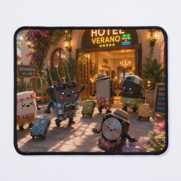 Item preview, Cute Robots Arriving at Summer Hotel designed and sold by GRPixelStudio.