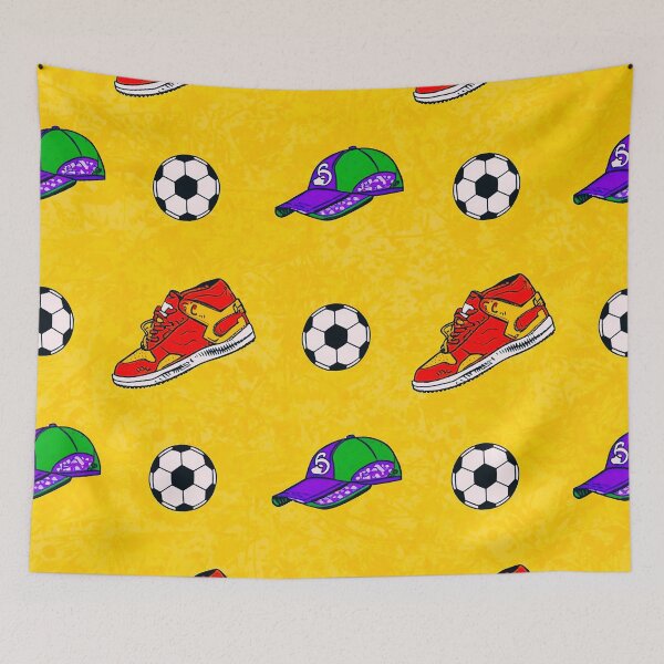 Item preview, Retro Soccer Streetwear Pattern | Colorful Football Shoes, Caps & Soccer Ball Seamless Design designed and sold by IMuDesigner.